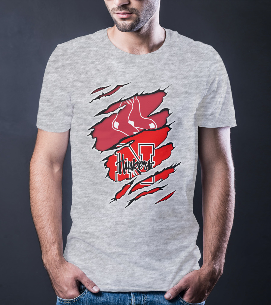 Huskers Red Sox Logo Mashup Nebraska N T-Shirt