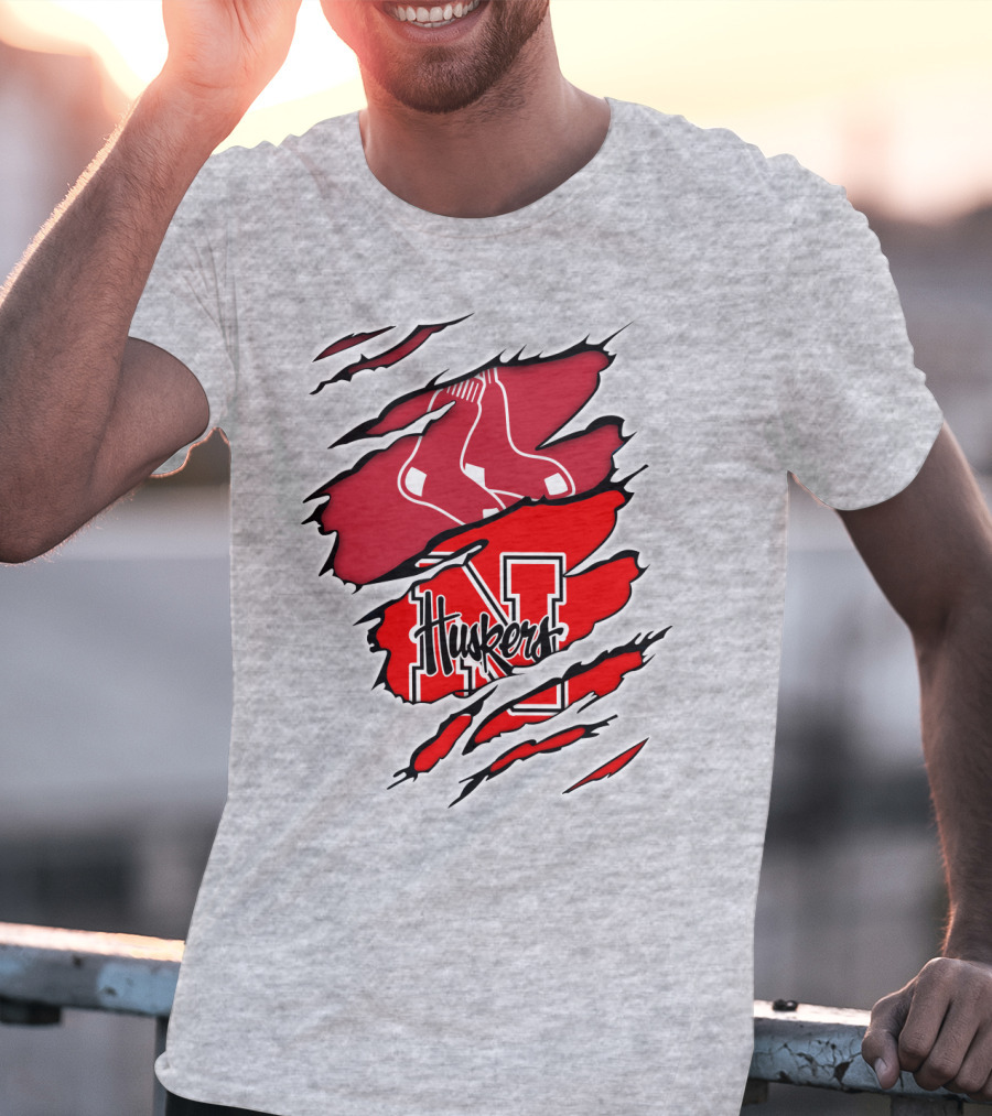 Huskers Red Sox Logo Mashup Nebraska N T-Shirt