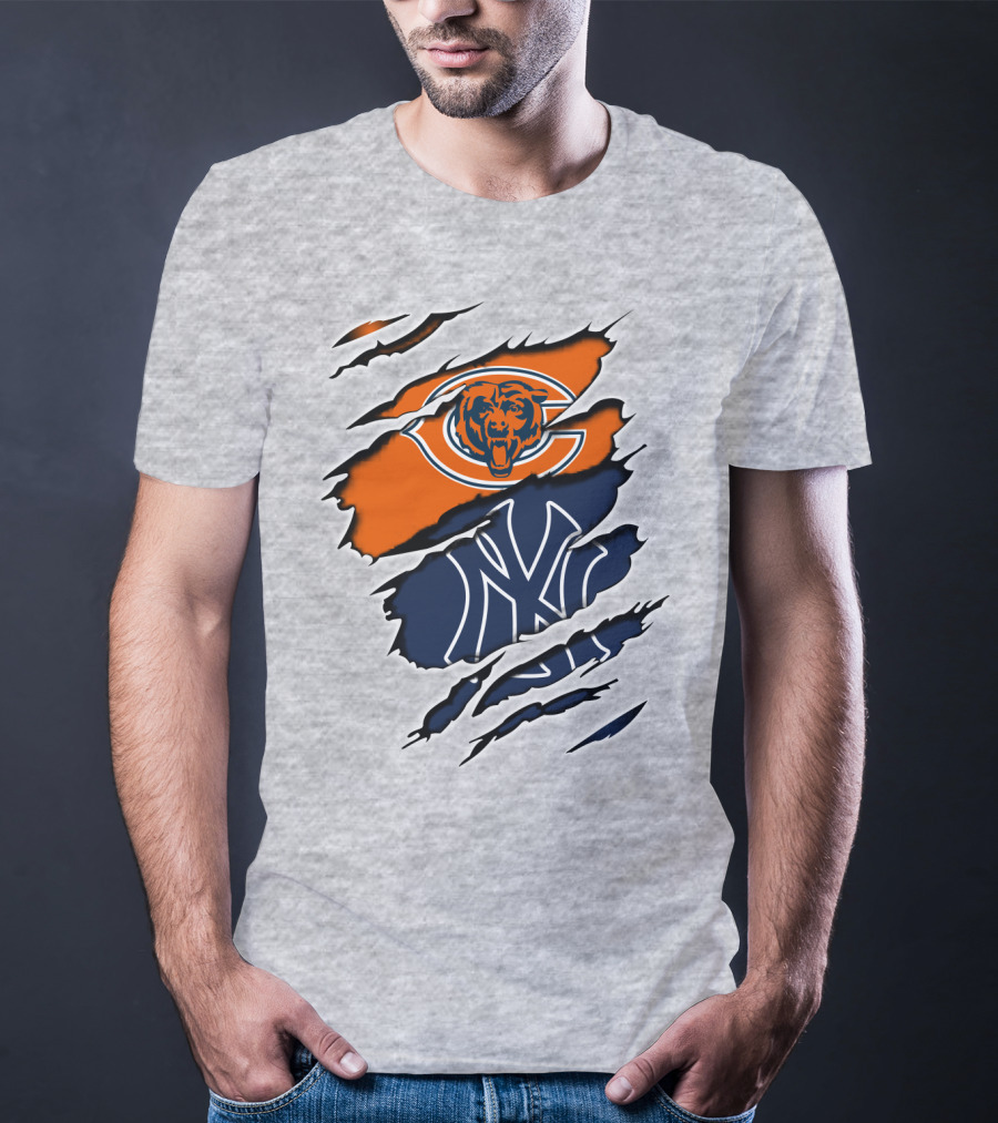 Bears Yankees Mashup Logo Rip T-Shirt
