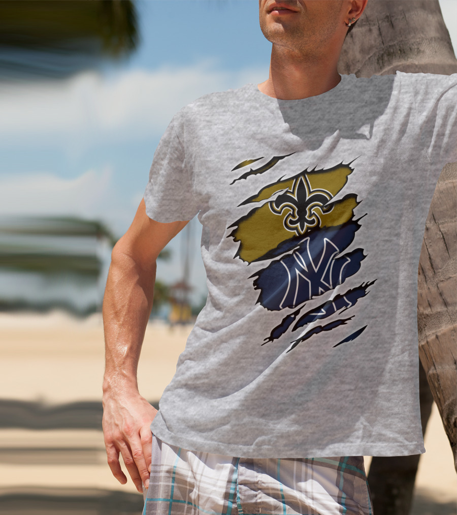 Saints New York Yankees Fleur-De-Lis Ny Pinstripes Logos T-Shirt
