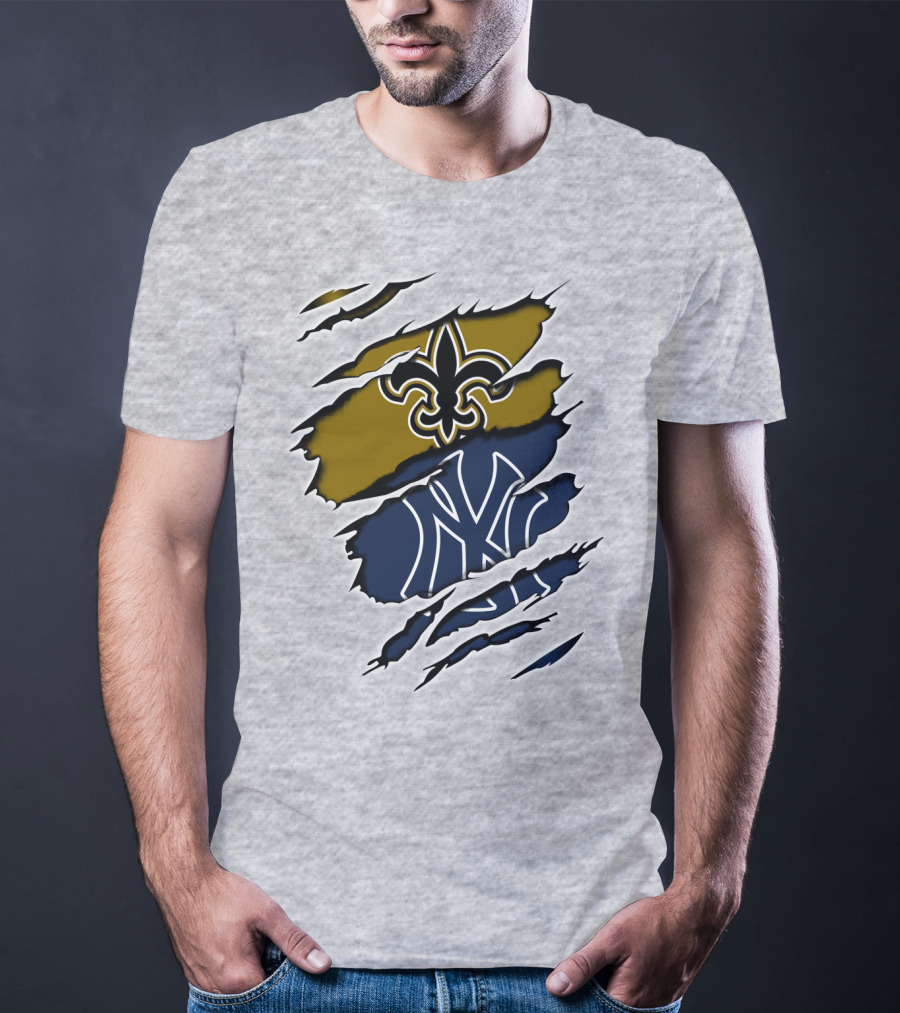 Saints New York Yankees Fleur-De-Lis Ny Pinstripes Logos T-Shirt