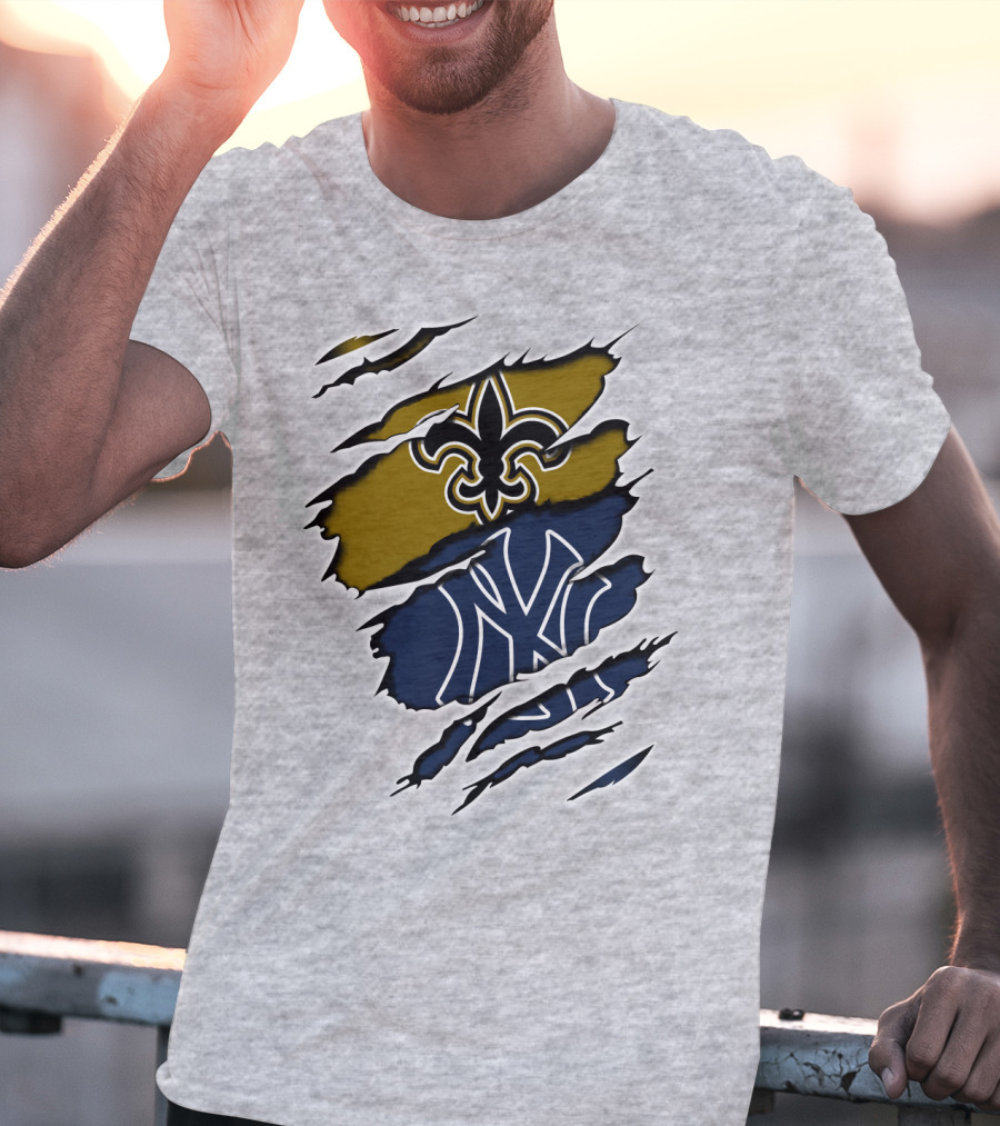 Saints New York Yankees Fleur-De-Lis Ny Pinstripes Logos T-Shirt