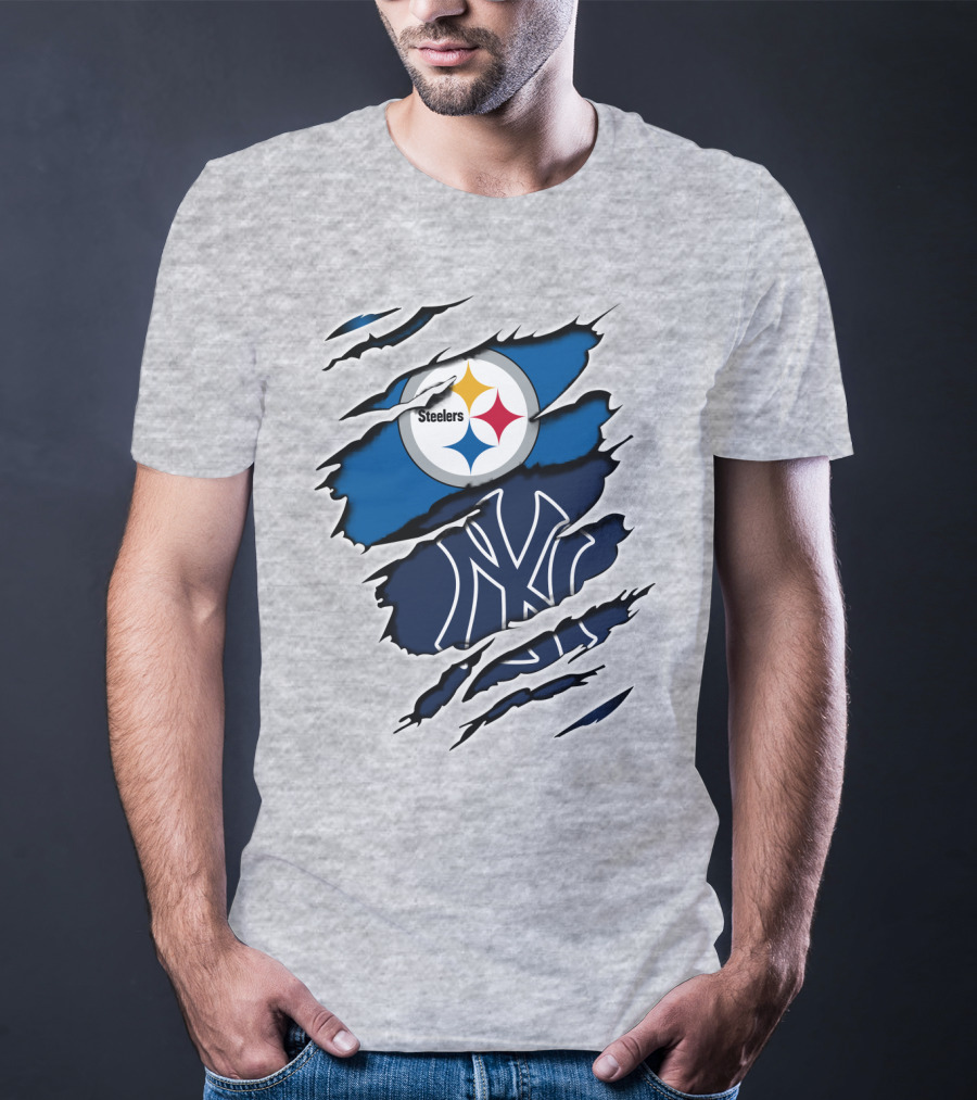 Steelers Yankees Logo Fusion Ripped Effect T-Shirt