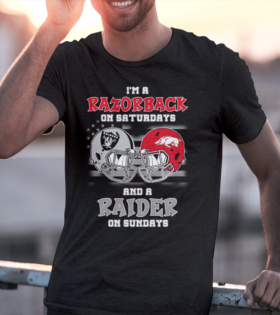 I'm A Razorback On Saturdays And A Raider On Sundays Razorbacks Raiders Helmet T-Shirt