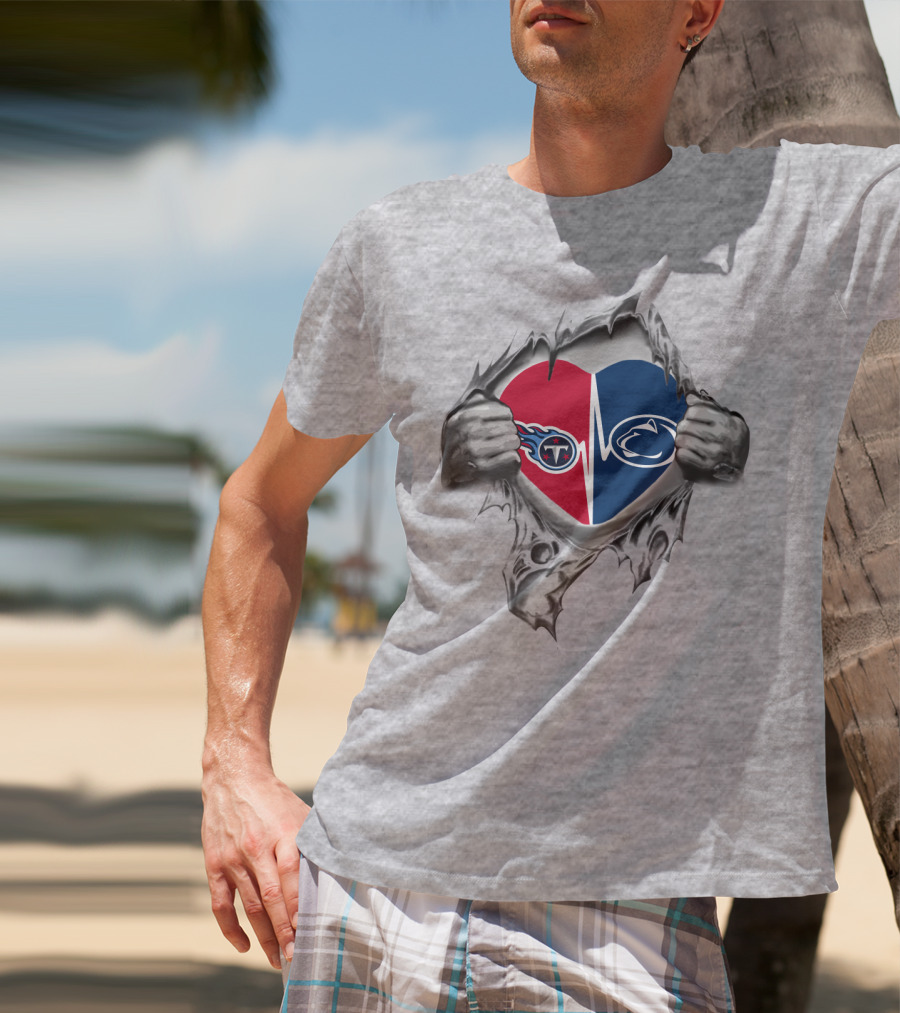 Titans Penn State Heart Logo Ripped T-Shirt