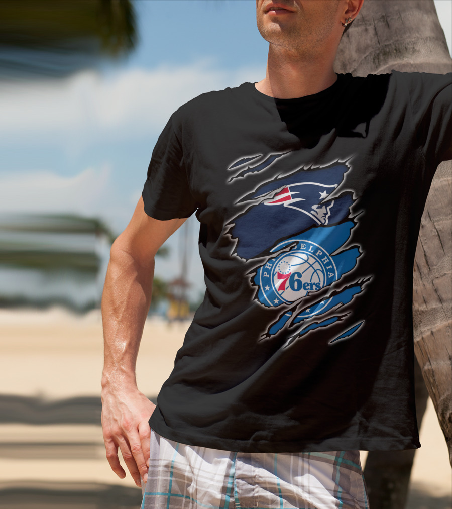 Patriots Philadelphia 76ers Logos Ripped T-Shirt