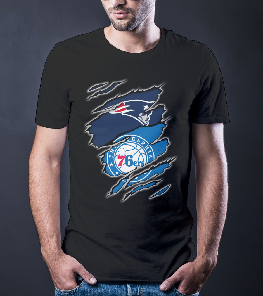 Patriots Philadelphia 76ers Logos Ripped T-Shirt