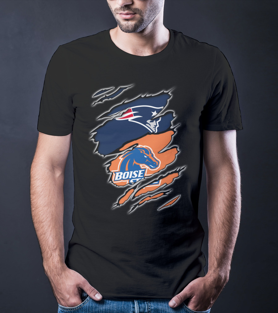 New England Patriots And Boise State Broncos Logo Mashup T-Shirt