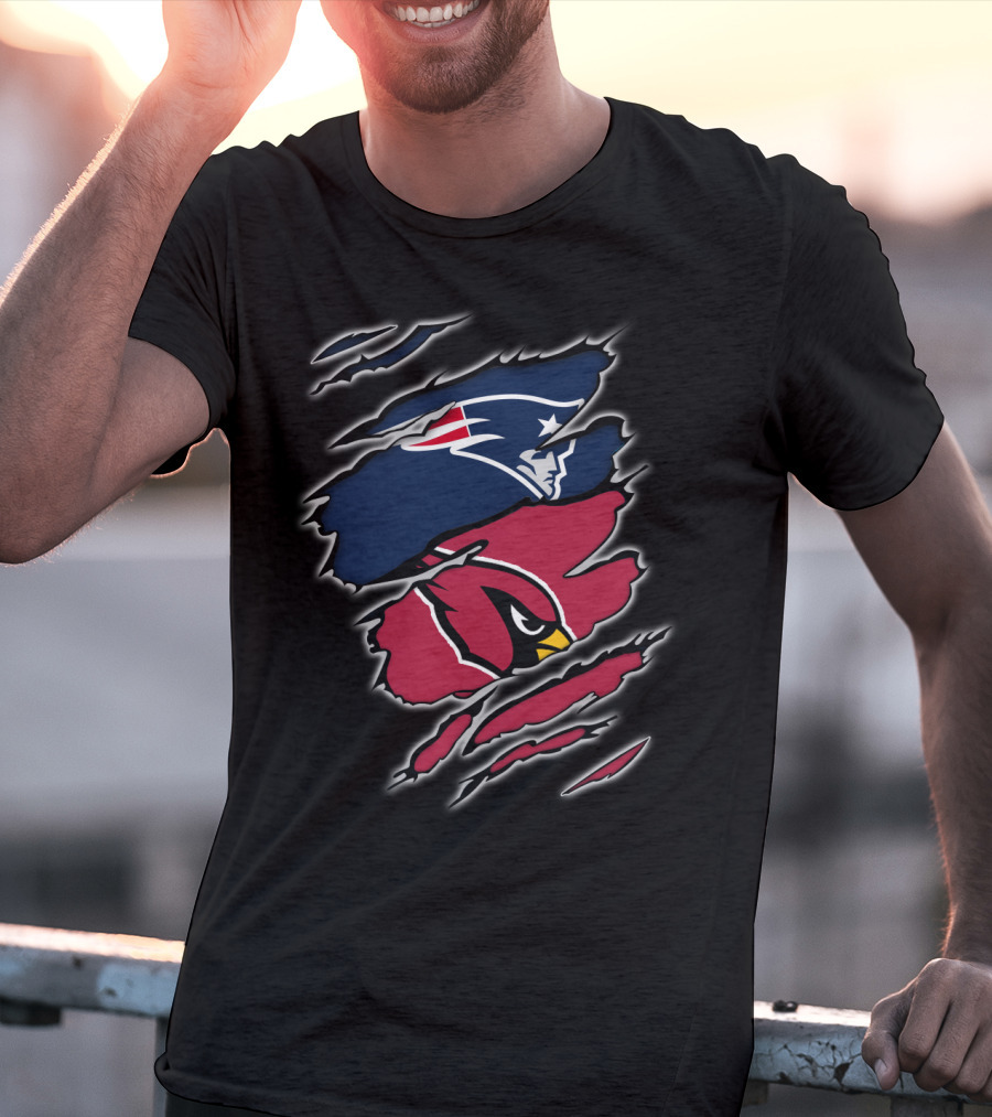 New England Patriots Arizona Cardinals Logos Ripped T-Shirt