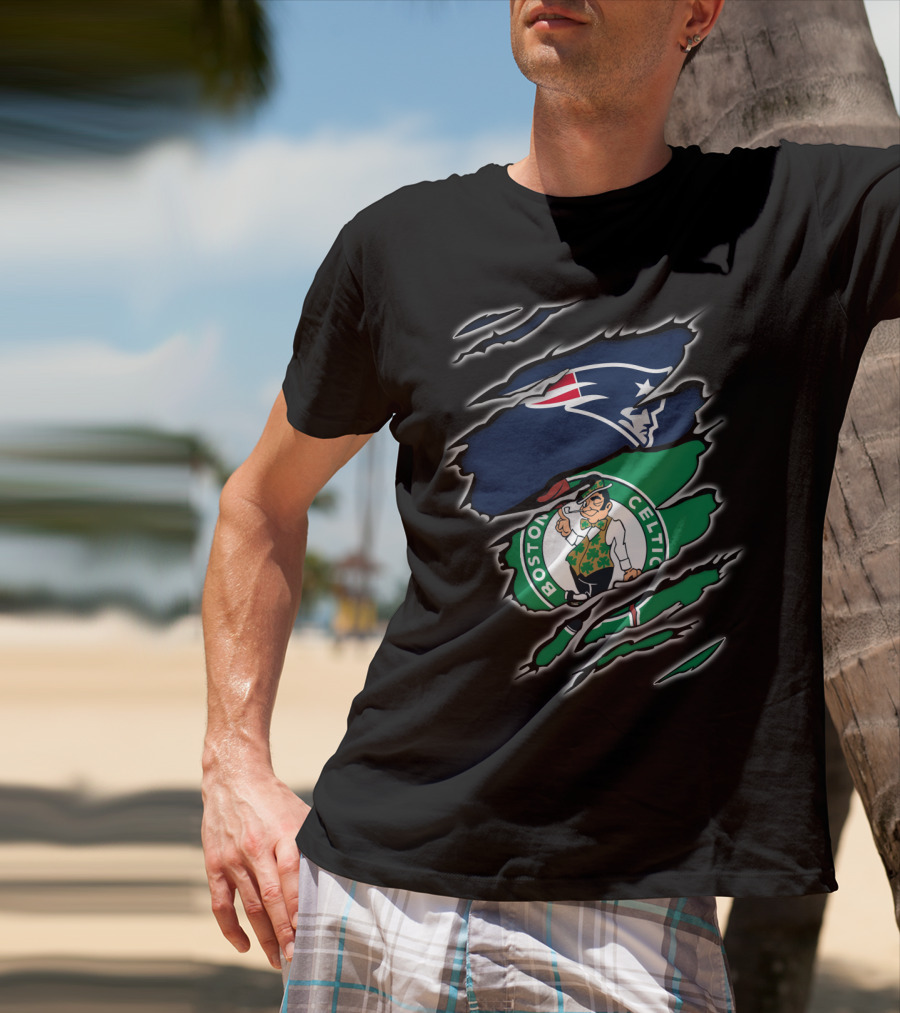 New England Patriots Boston Celtics Logo Mashup T-Shirt