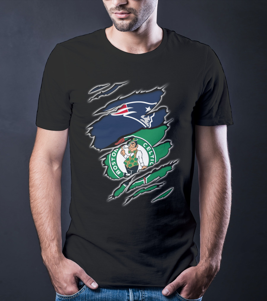 New England Patriots Boston Celtics Logo Mashup T-Shirt