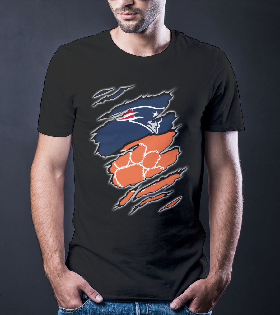 New England Patriots And Clemson Tigers Logo Combo T-Shirt