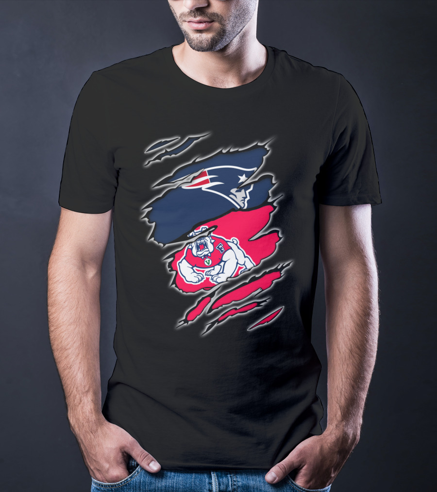 New England Patriots And Fresno State Bulldogs Torn T-Shirt
