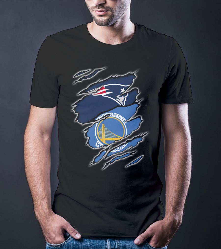 New England Patriots Golden State Warriors Fan Collaboration T-Shirt