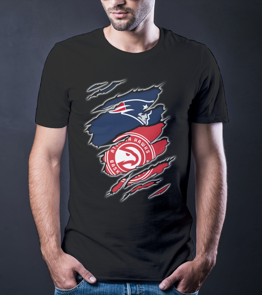 New England Patriots Atlanta Hawks Logo Mashup T-Shirt