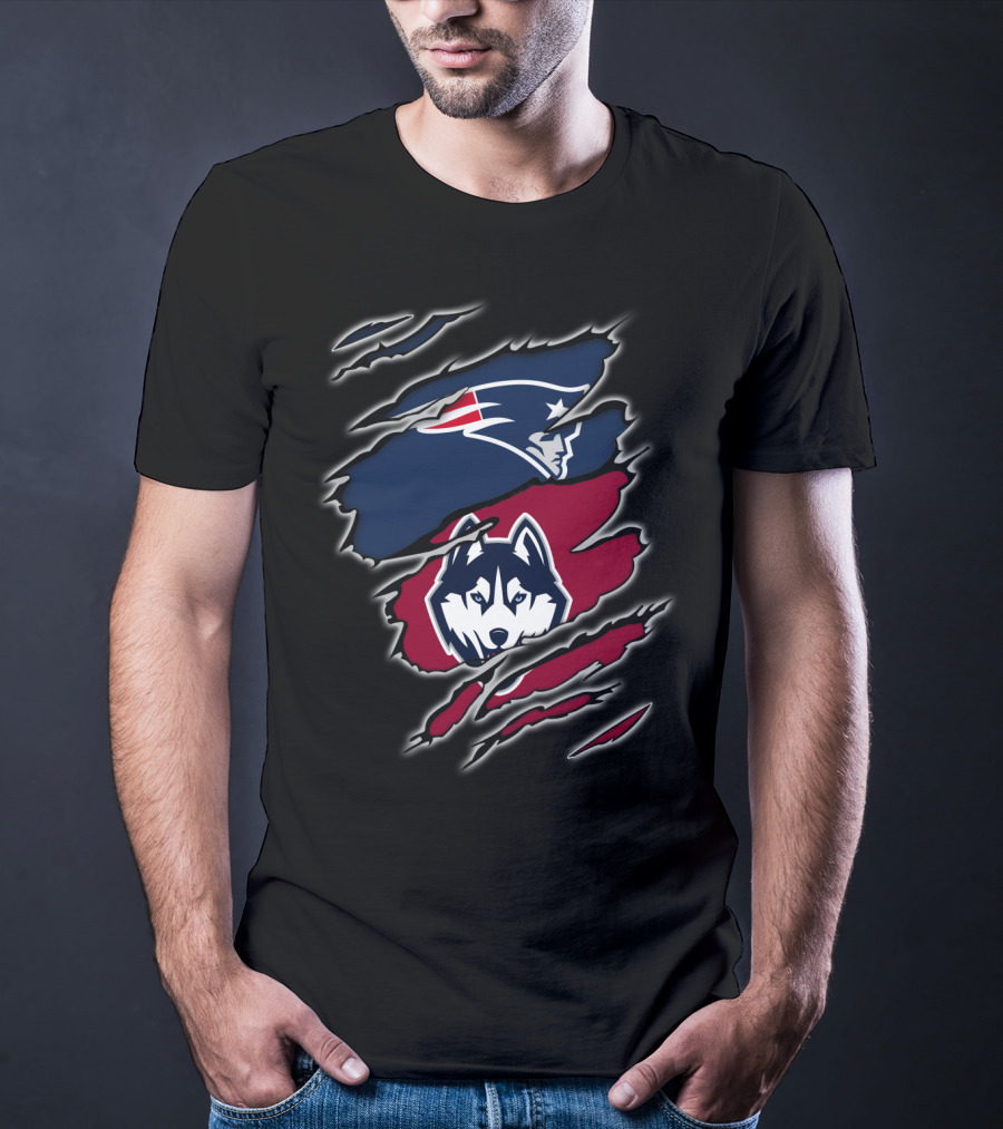 Patriots And Huskies Fused Logo Claw Slashes T-Shirt
