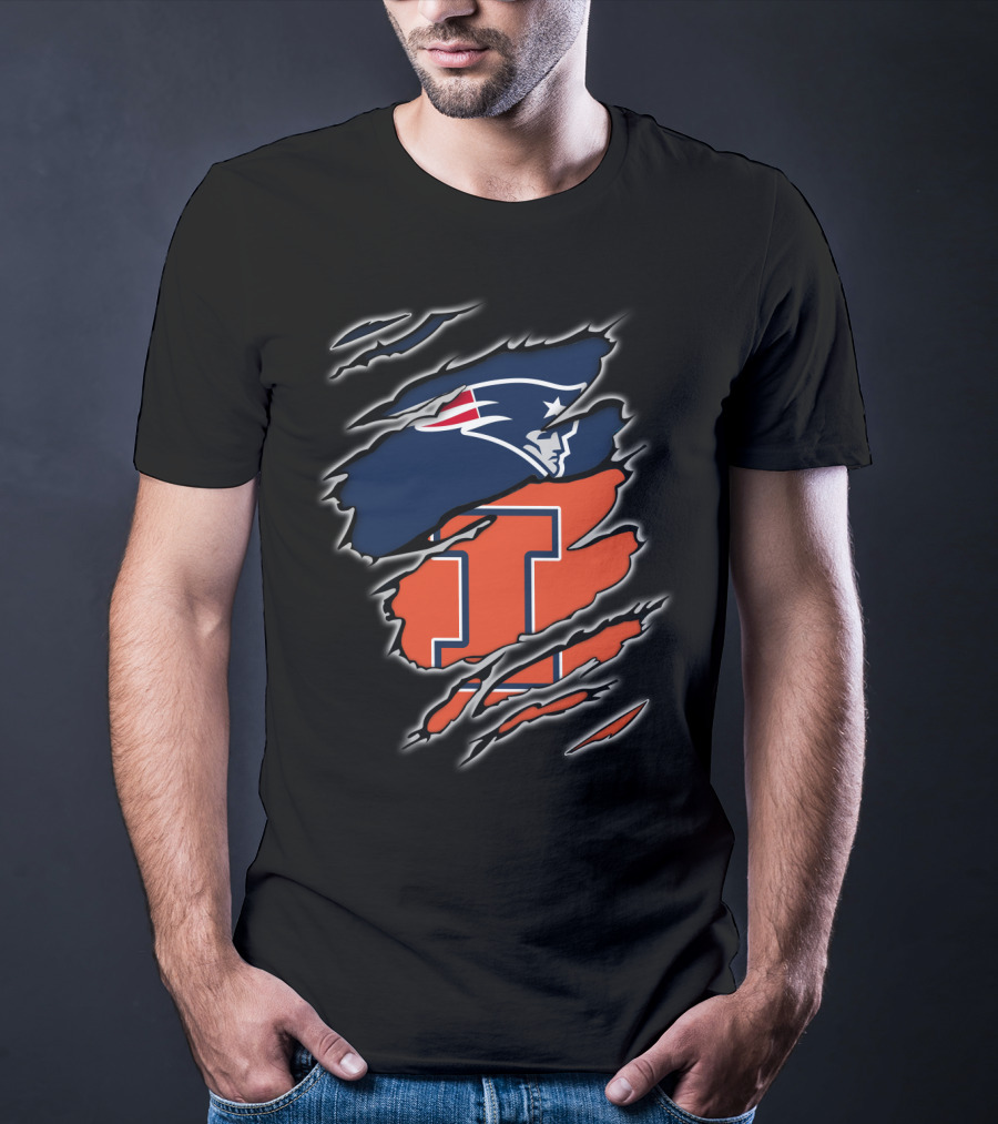 Patriots Logo Over Illinois Fighting Illini T-Shirt