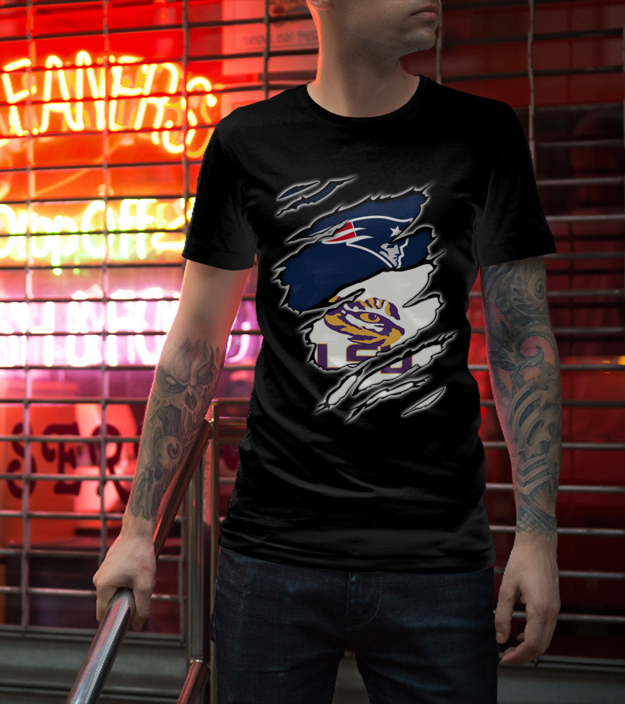 New England Patriots And LSU Tigers Logo Mashup T-Shirt