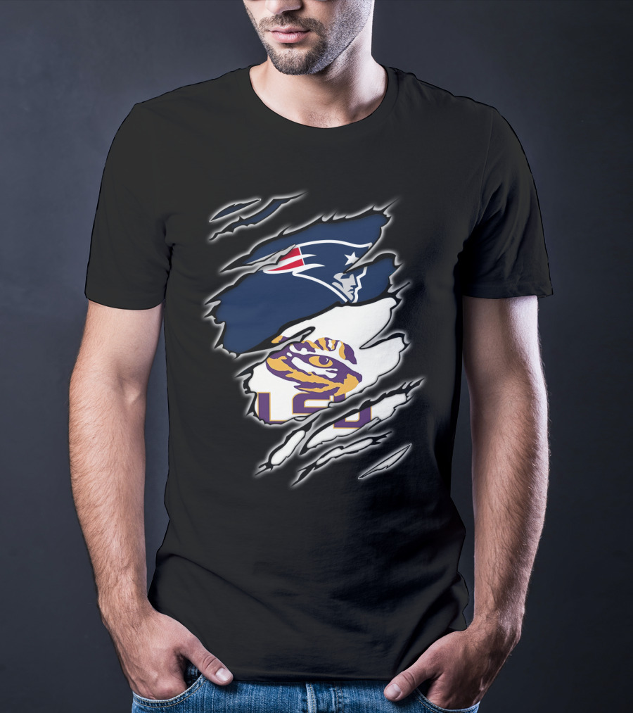 New England Patriots And LSU Tigers Logo Mashup T-Shirt