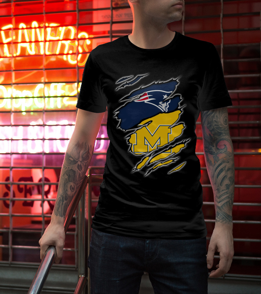 Patriots Logo And Michigan Block M Claw Marks T-Shirt