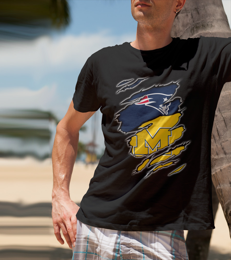 Patriots Logo And Michigan Block M Claw Marks T-Shirt