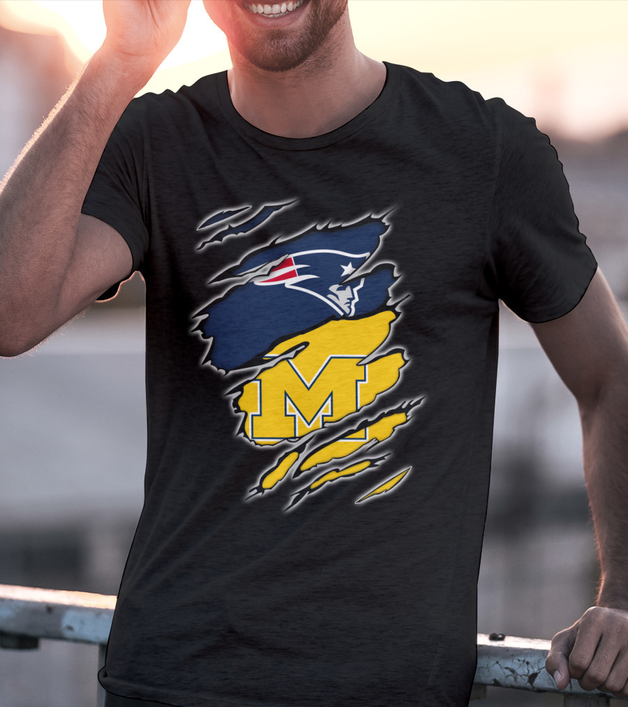 Patriots Logo And Michigan Block M Claw Marks T-Shirt