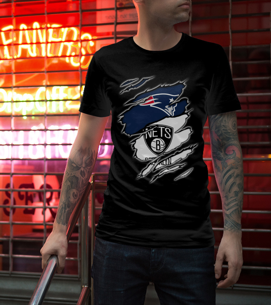 New England Patriots And Brooklyn Nets Ripped T-Shirt