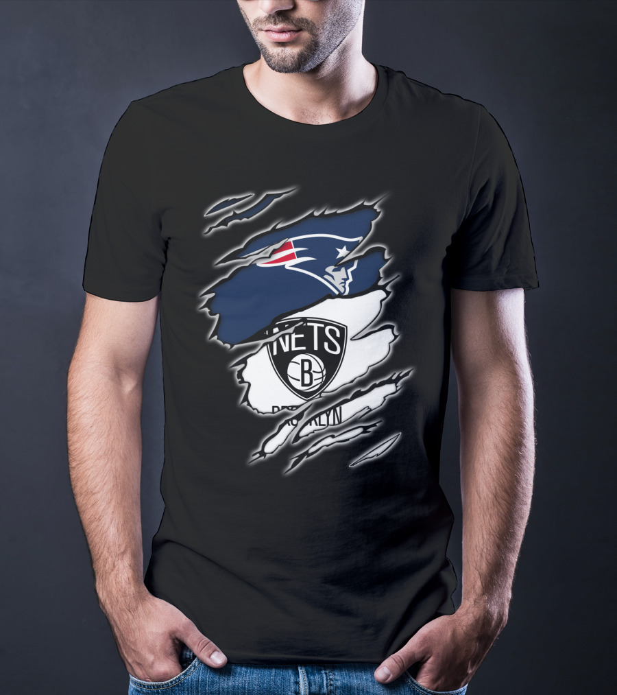 New England Patriots And Brooklyn Nets Ripped T-Shirt
