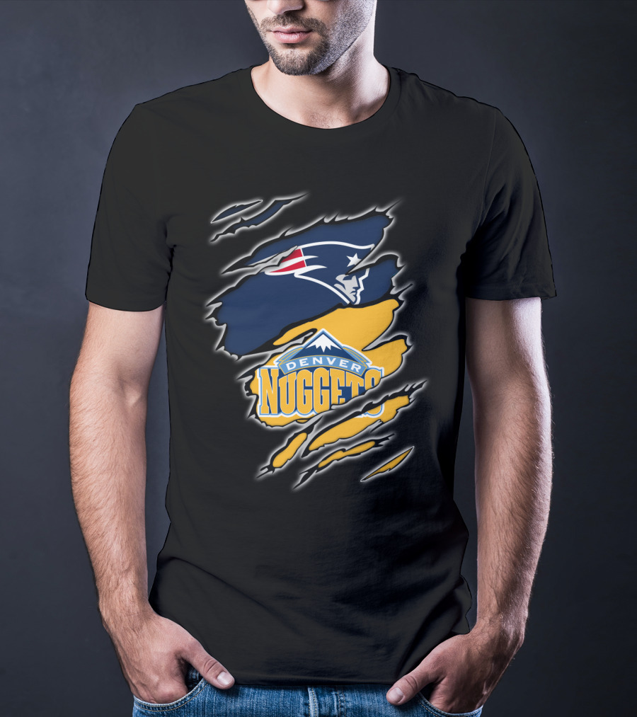 New England Patriots And Denver Nuggets Logos Mashup T-Shirt