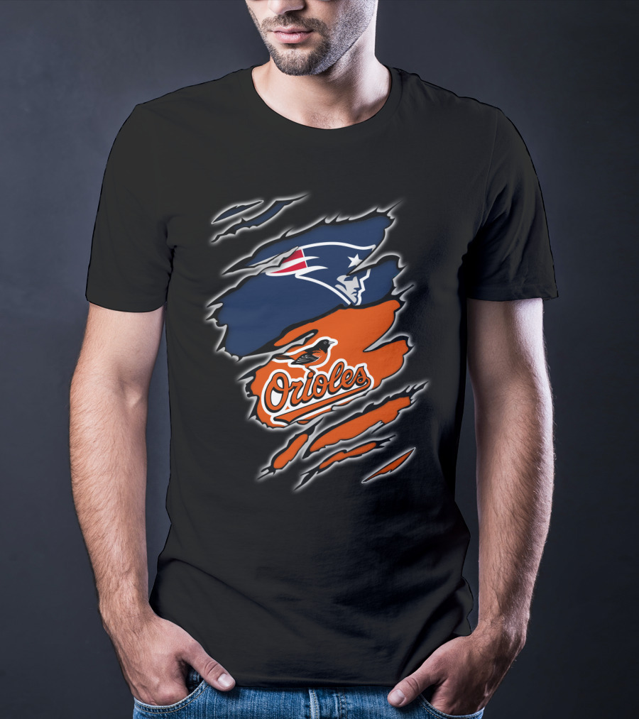 New England Patriots Baltimore Orioles Torn Ripped Claw Marks T-Shirt