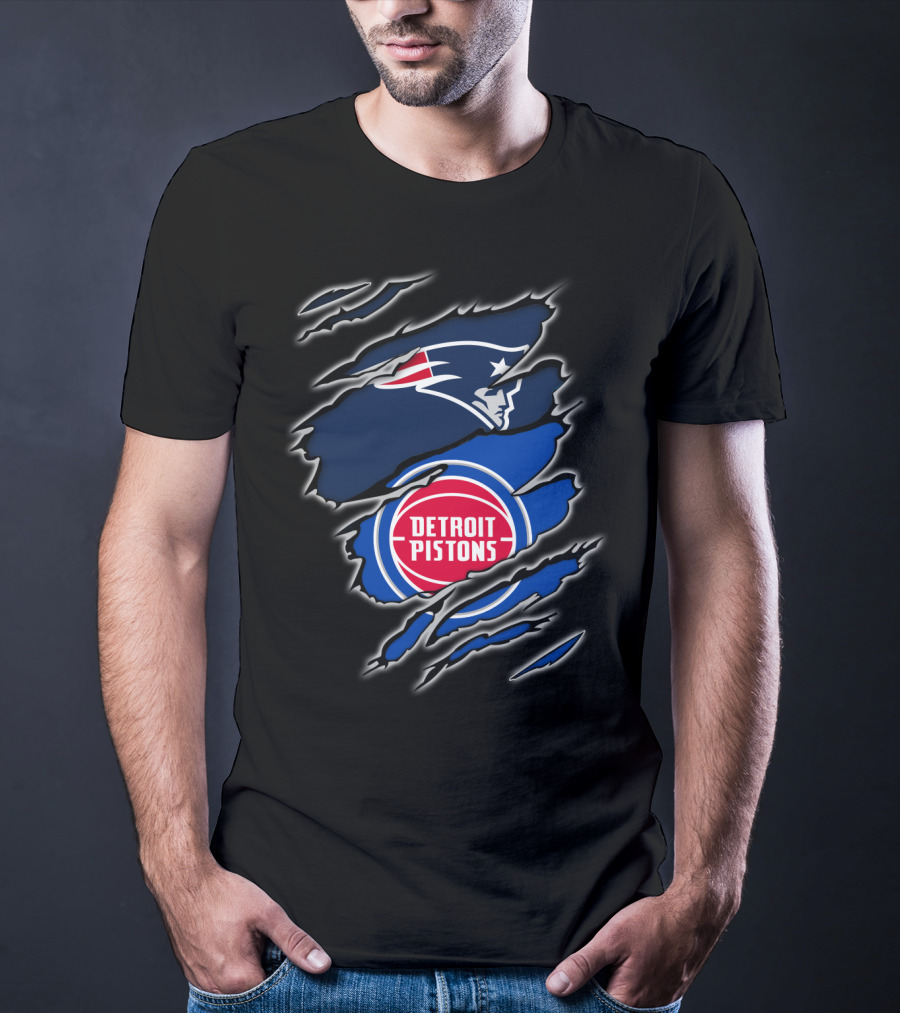 New England Patriots And Detroit Pistons Fan Crossover T-Shirt