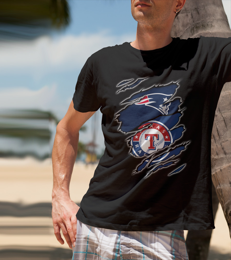 Patriots And Texas Rangers Logos Fusion T-Shirt