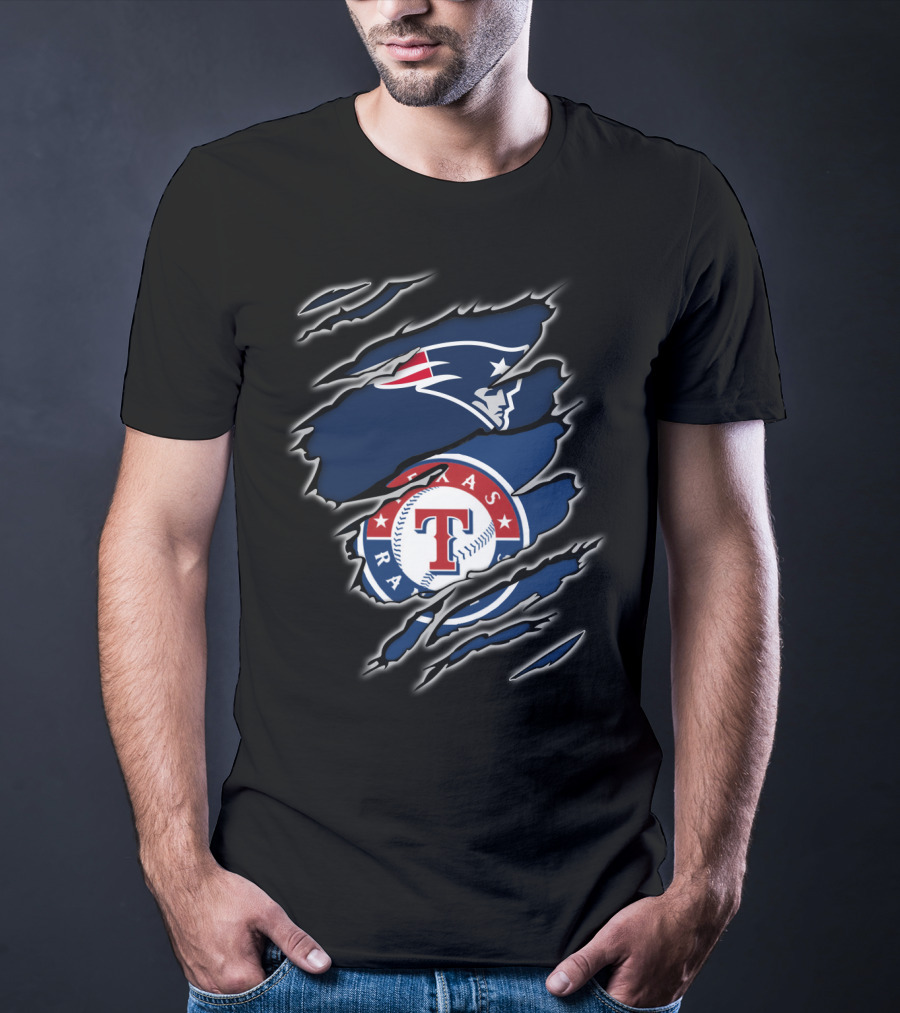 Patriots And Texas Rangers Logos Fusion T-Shirt