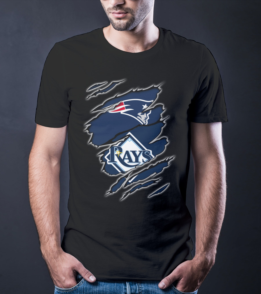 Patriots And Rays Logos In Torn T-Shirt