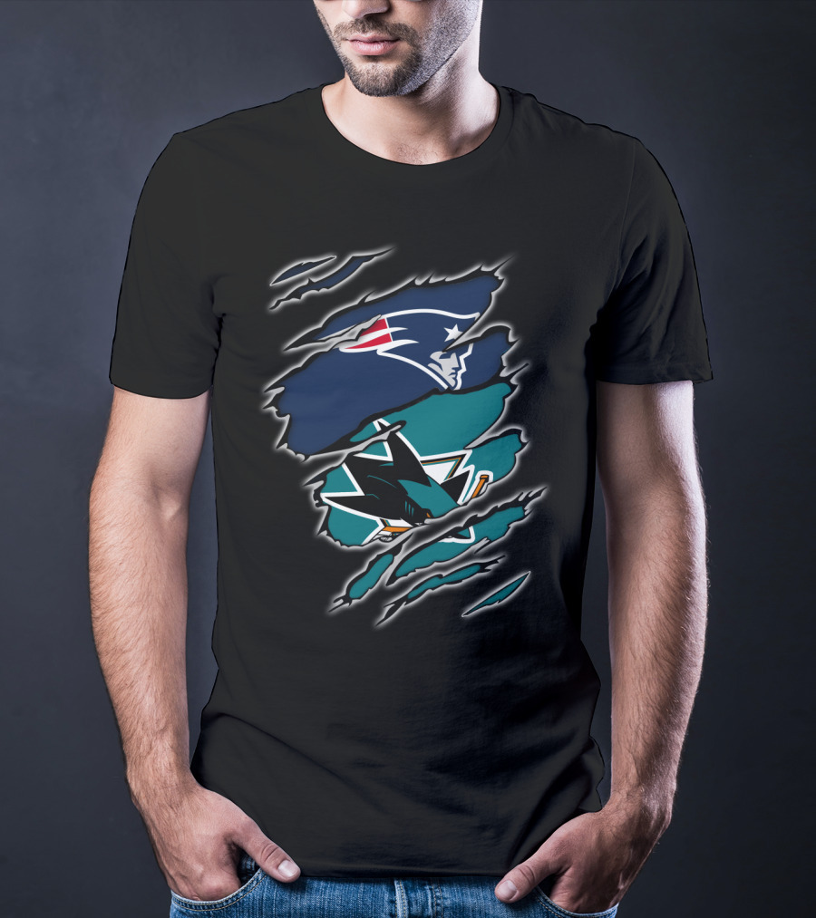 Patriots And Sharks Logos Inside Claw Marks T-Shirt