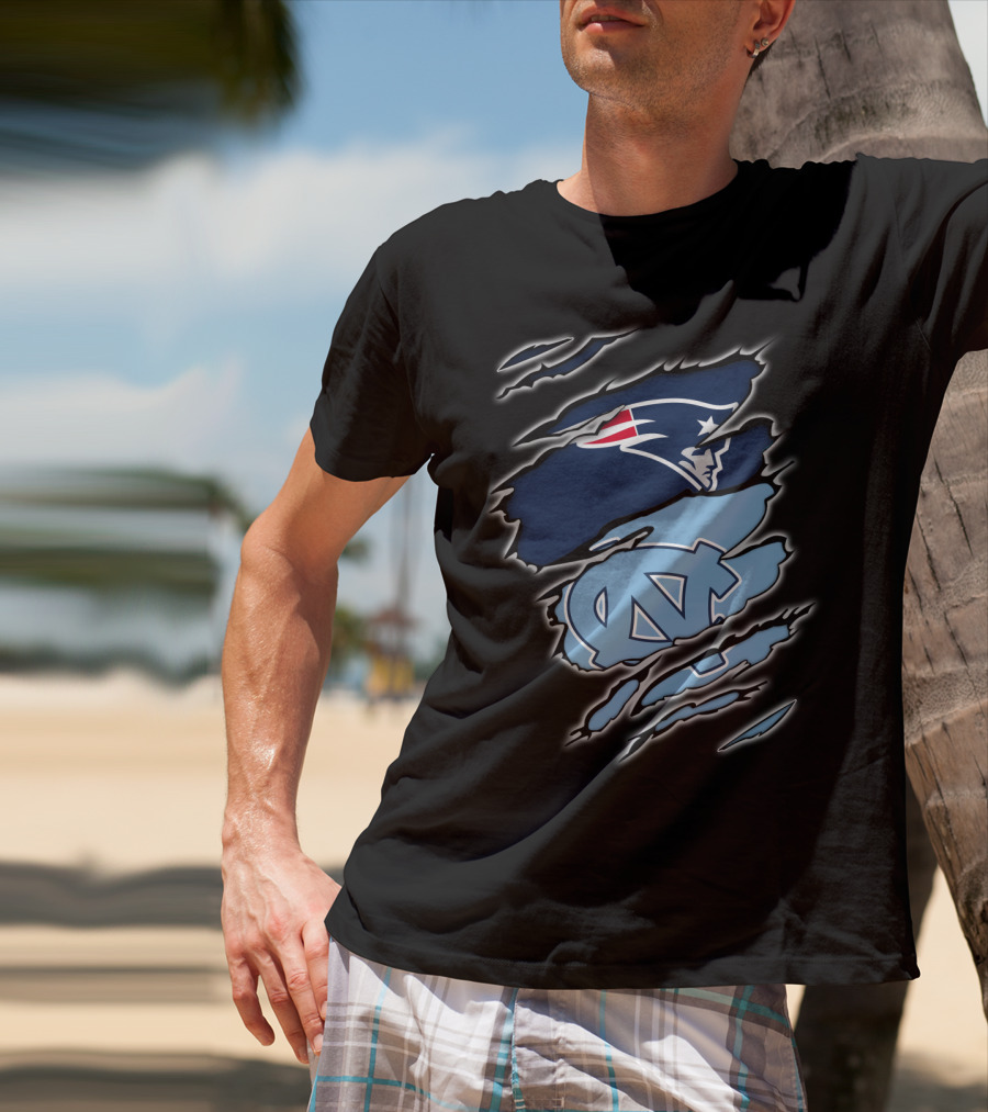 Patriots And Tar Heels Logo Rip Claw Marks T-Shirt