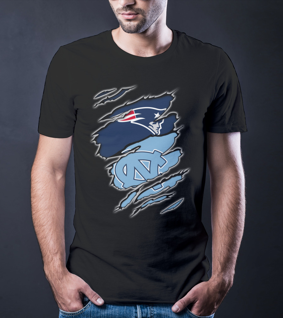 Patriots And Tar Heels Logo Rip Claw Marks T-Shirt