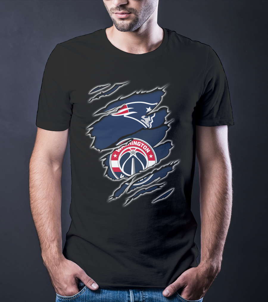 New England Patriots Washington Wizards Torn Logo Fan Crossover T-Shirt