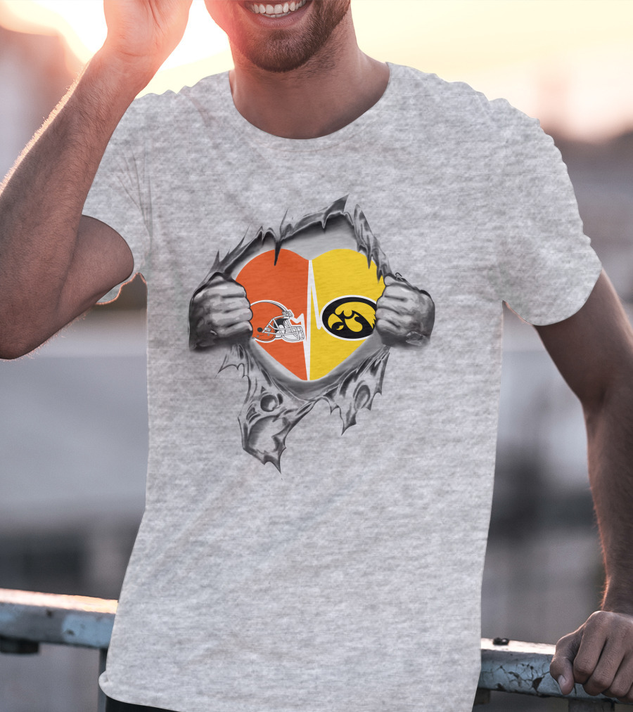 Cleveland Browns Iowa Hawkeyes Heart Logo Rip T-Shirt