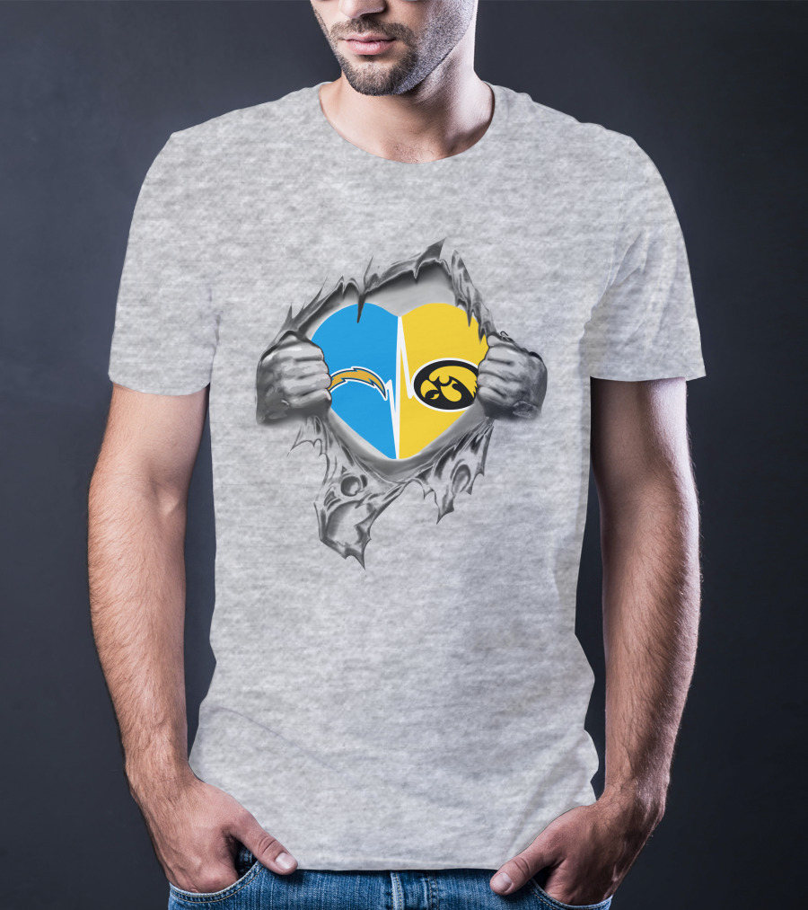 Hawkeyes Chargers Heart Logo Fusion Breaking Through T-Shirt