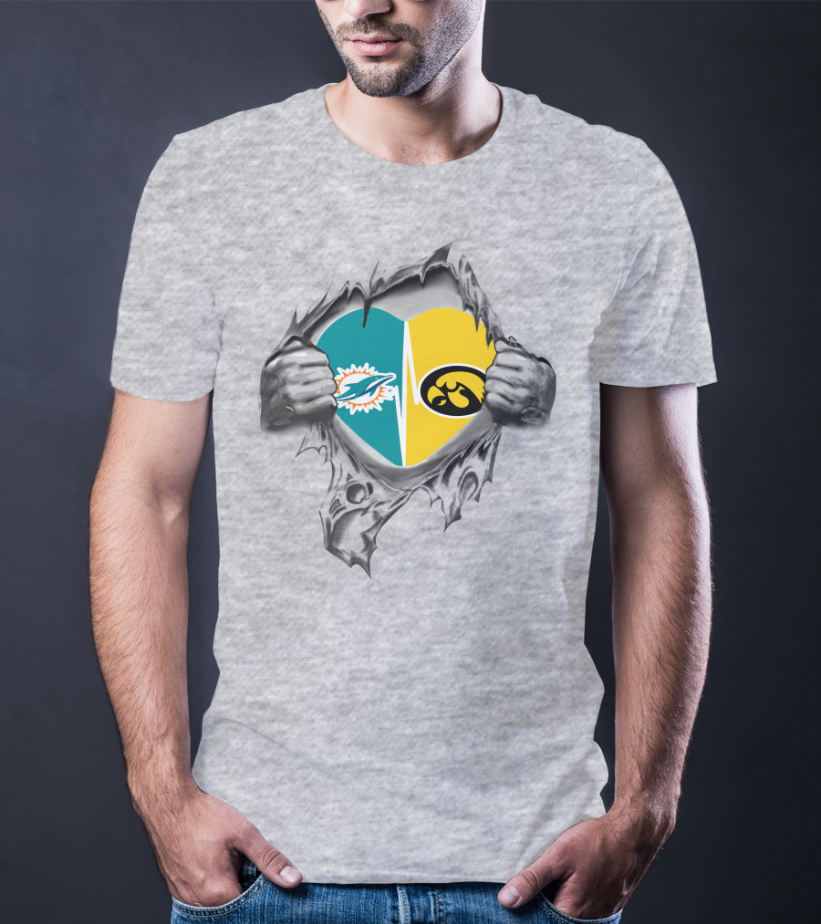 Miami Dolphins Iowa Hawkeyes Heart T-Shirt