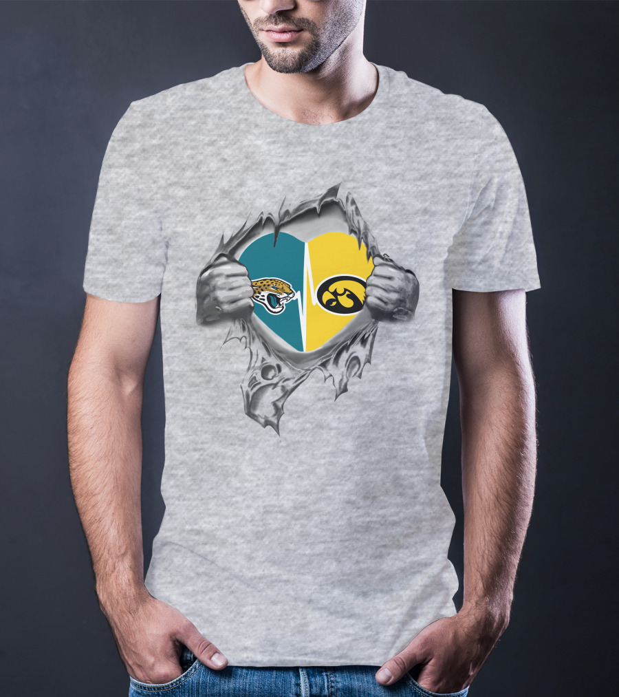 Hawkeyes Jaguars Heartbeat Logo Fusion Gray Background T-Shirt