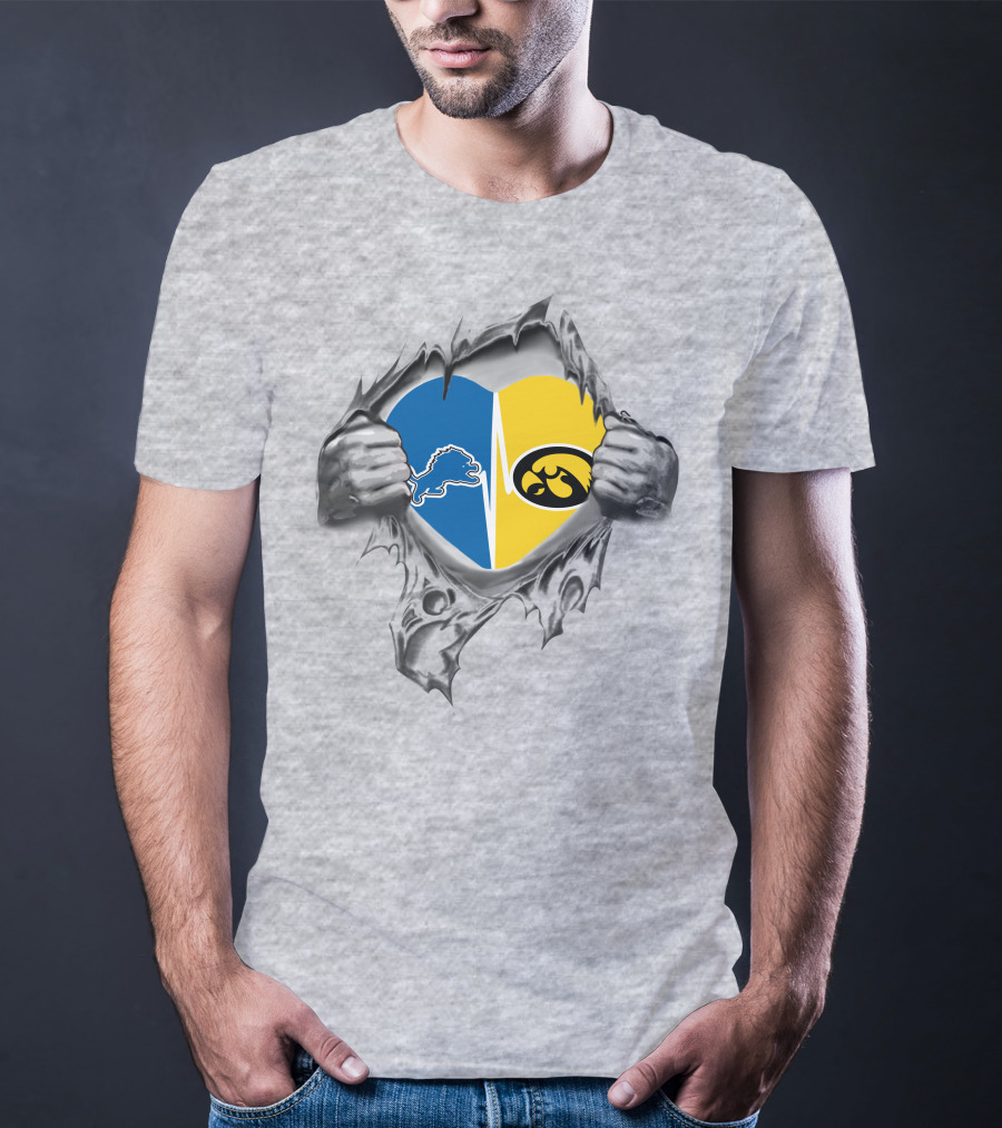 Detroit Lions Iowa Hawkeyes Heart Torn Ripped Reveal T-Shirt