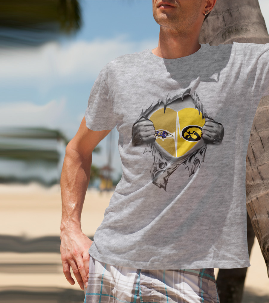 Hawkeyes Ravens Heartbeat Logo Fusion T-Shirt