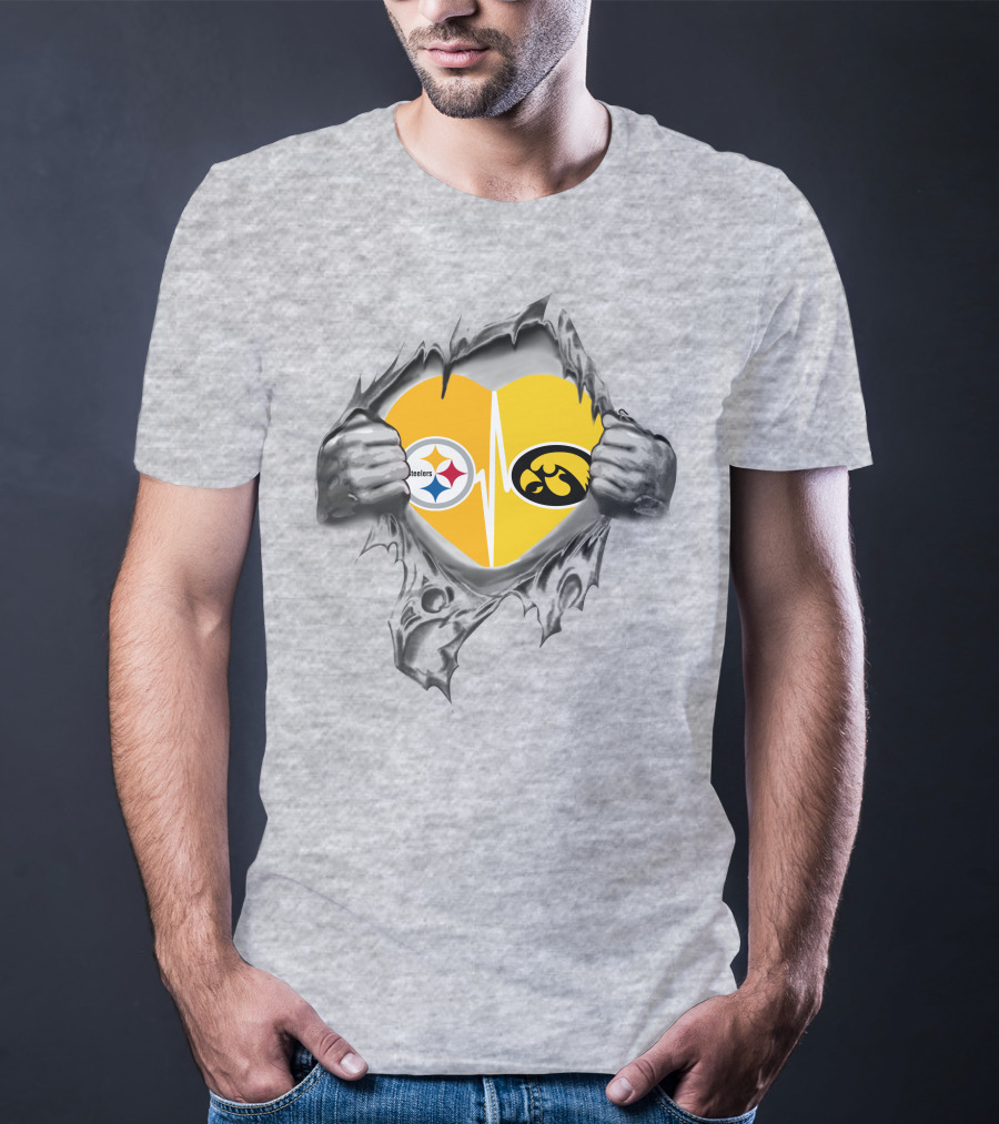Steelers Hawkeyes Heartbeat Peeling Hands Football Fan T-Shirt