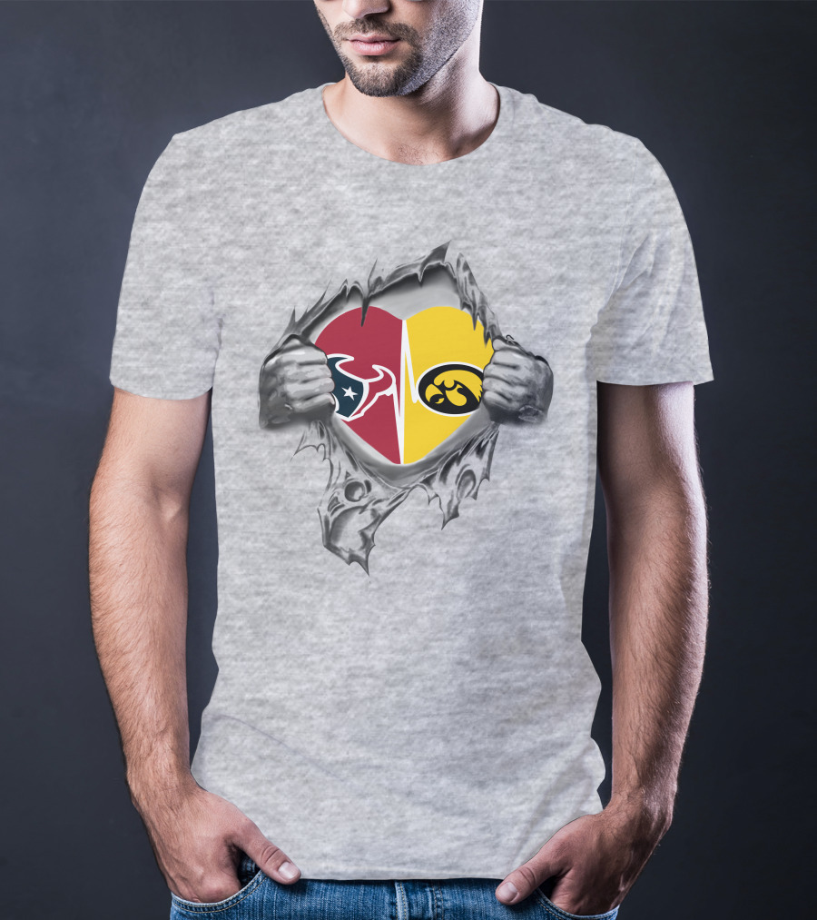 Houston Texans Iowa Hawkeyes Heart Torn T-Shirt