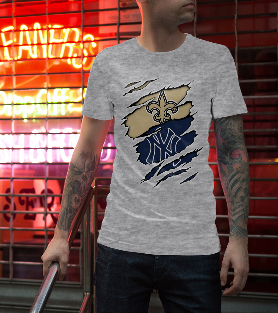 New Orleans Saints And New York Yankees Logo Fusion T-Shirt