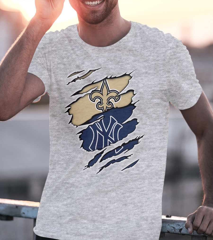 New Orleans Saints And New York Yankees Logo Fusion T-Shirt