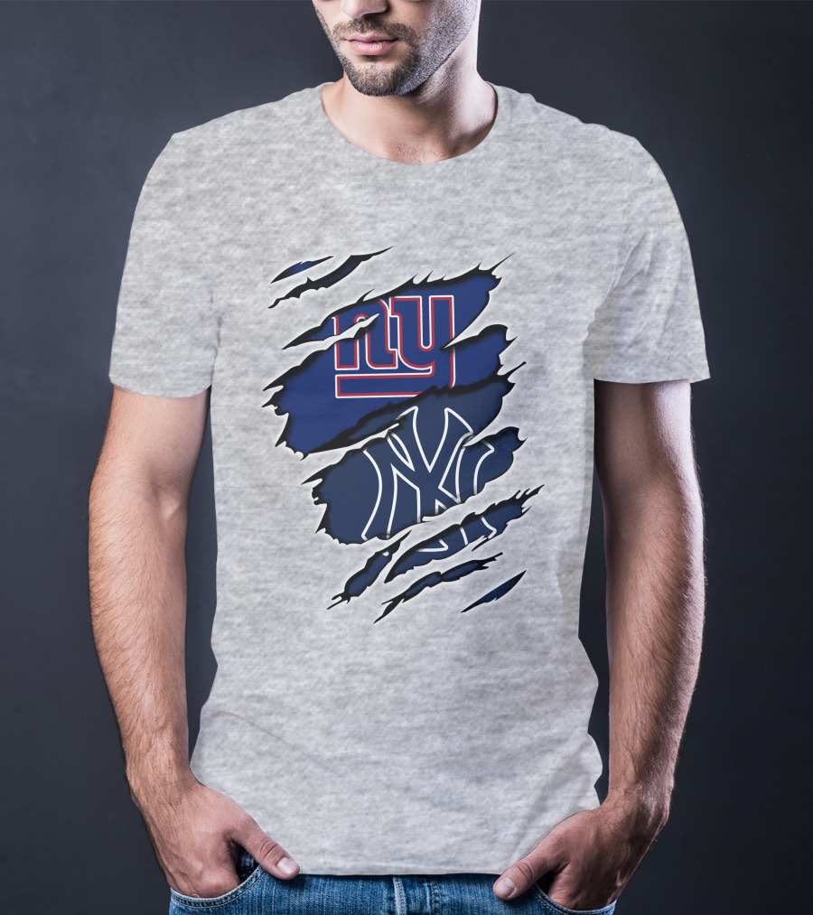 Giants Yankees Logos Ripped T-Shirt