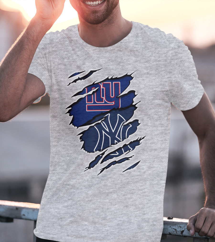 Giants Yankees Logos Ripped T-Shirt